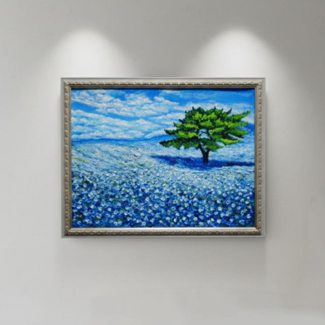 希望を運ぶ青い花【青空のネモフィラの丘】インテリアアート原画
