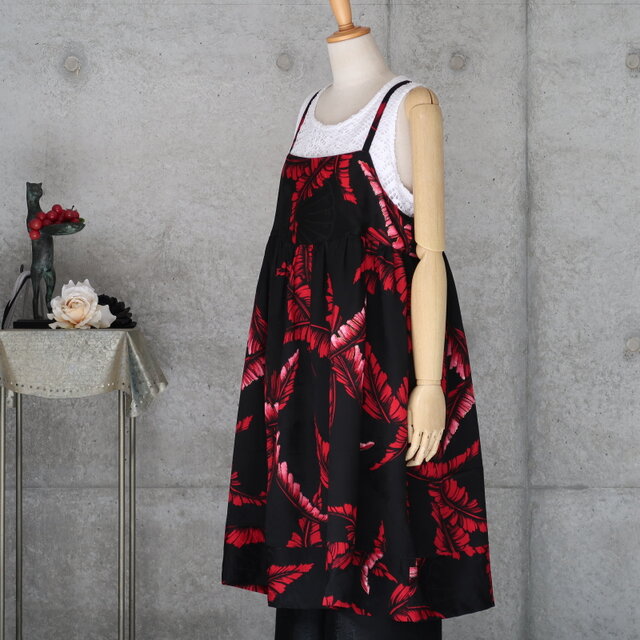 大正ロマンのキャミソールワンピース/ L 黒と赤 着物リメイク | iichi