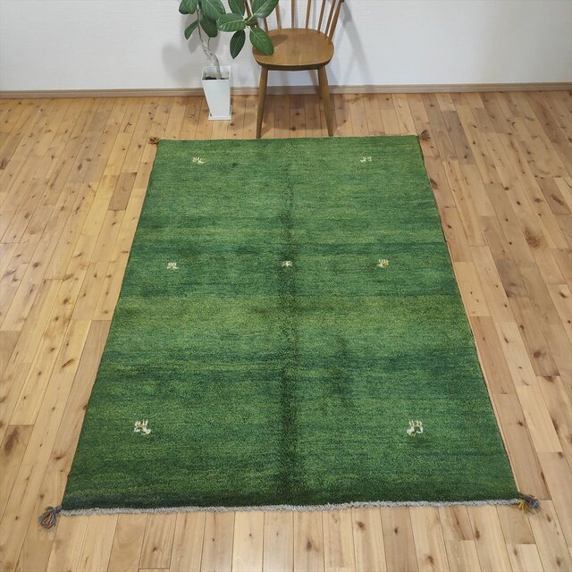 iichi限定目玉品】ペルシャ ギャッベ リビング ラグ 200x145cm 緑色