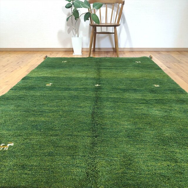 iichi限定目玉品】ペルシャ ギャッベ リビング ラグ 200x145cm 緑色