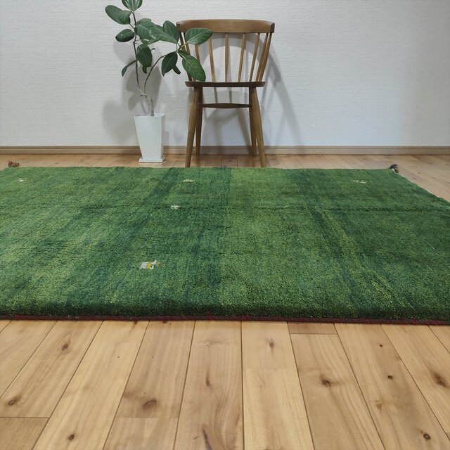iichi限定目玉品】ペルシャ ギャッベ リビング ラグ 200x145cm 緑色