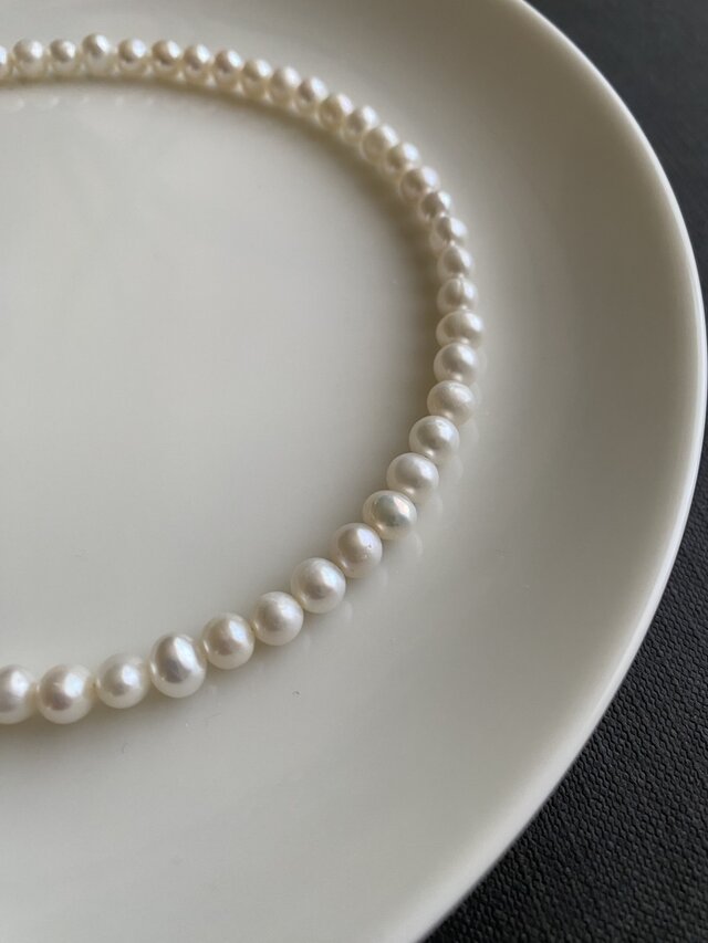 Sv Pearls Necklaces:淡水パールネックレス ホワイトパールポテト長さ 