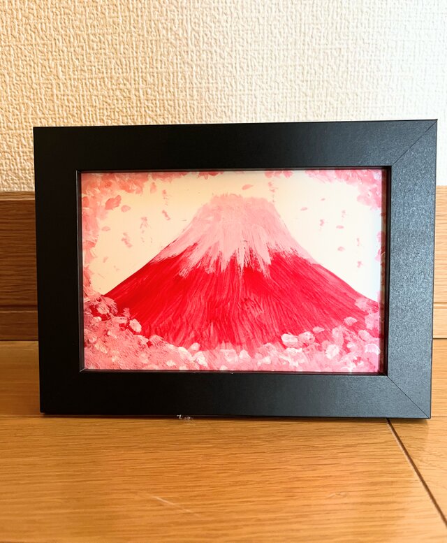 桜赤富士山 （春の訪れ）原画 ハガキサイズのコピー | iichi 日々の