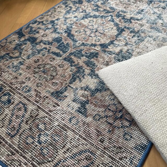 50.5×135ランナーラグ ネイビー×ベージュ トルコヴィンテージラグ