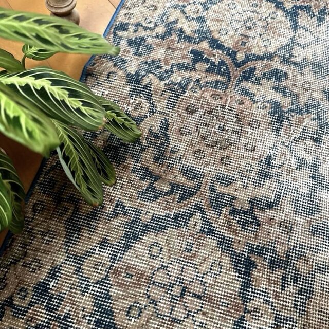 50.5×135ランナーラグ ネイビー×ベージュ トルコヴィンテージラグ