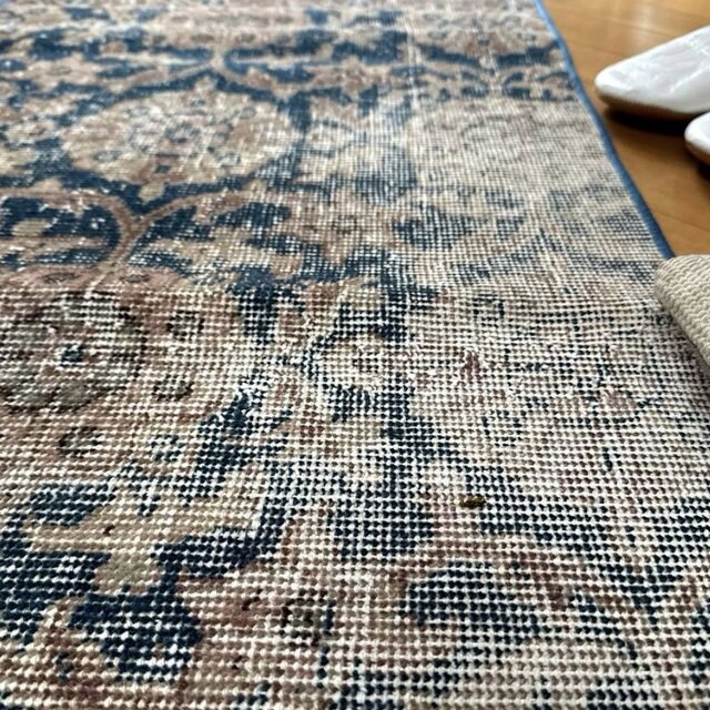 50.5×135ランナーラグ ネイビー×ベージュ トルコヴィンテージラグ