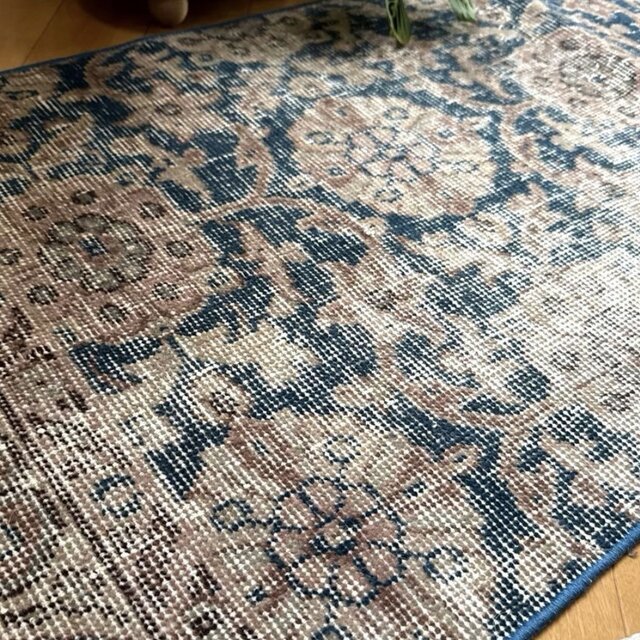 50.5×135ランナーラグ ネイビー×ベージュ トルコヴィンテージラグ