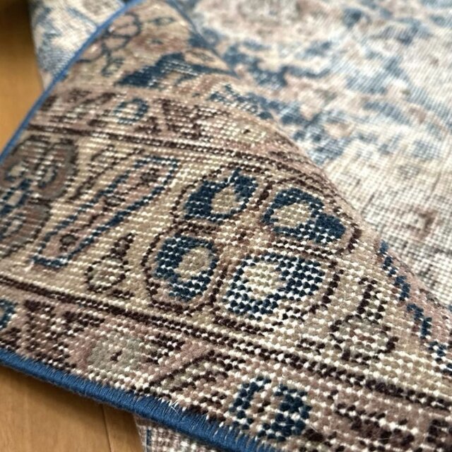 50.5×135ランナーラグ ネイビー×ベージュ トルコヴィンテージラグ