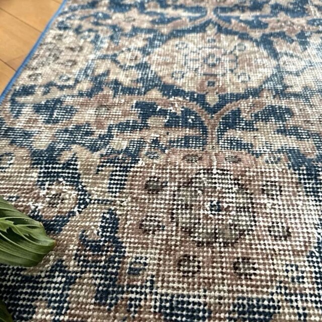 ベージュ／57×219ブルー　パッチワーク　ランナー　トルコヴィンテージラグ 2x11 パッチワークランナーラグ、ブルートルコヴィンテージラグ