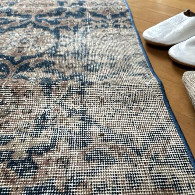 50.5×135ランナーラグ ネイビー×ベージュ トルコヴィンテージラグ