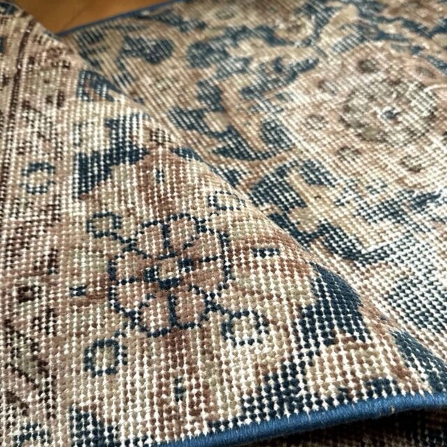 50.5×135ランナーラグ ネイビー×ベージュ トルコヴィンテージラグ