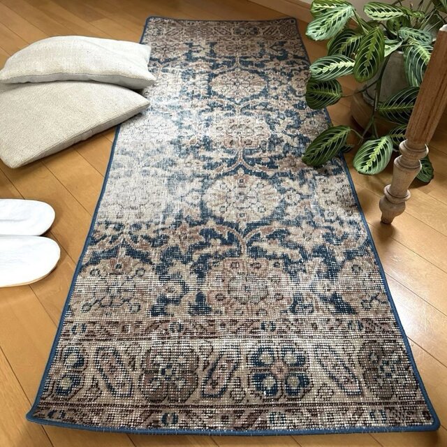 大判172×235淡いブラウンベージュ×ブルー　擦れトルコヴィンテージラグ 大判172×235淡いブラウンベージュ×ブルー 擦れトルコヴィンテージラグ