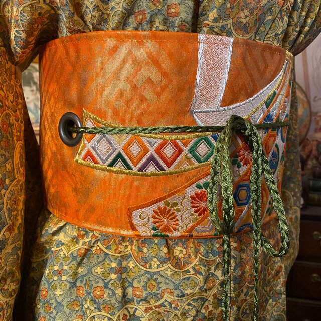 着物リメイク ワンピース｜洗える化繊素材＆名古屋帯サッシュベルト