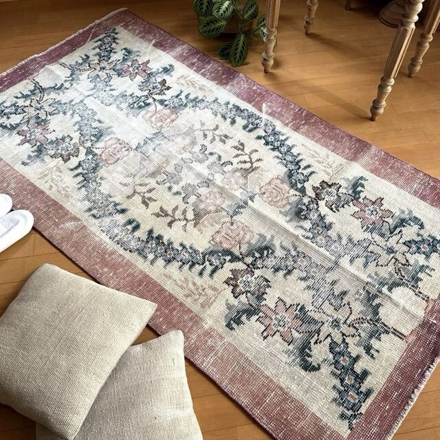 93×170擦れ アンティークリースボタニカル 花柄 トルコヴィンテージ