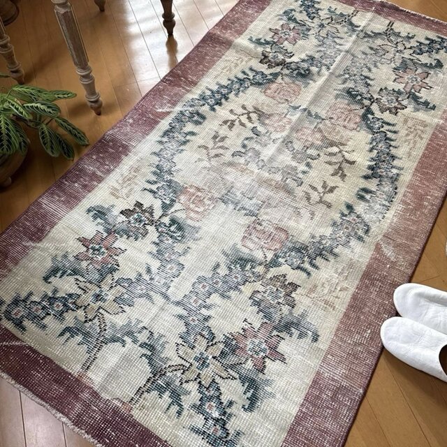 93×170擦れ アンティークリースボタニカル 花柄 トルコヴィンテージ