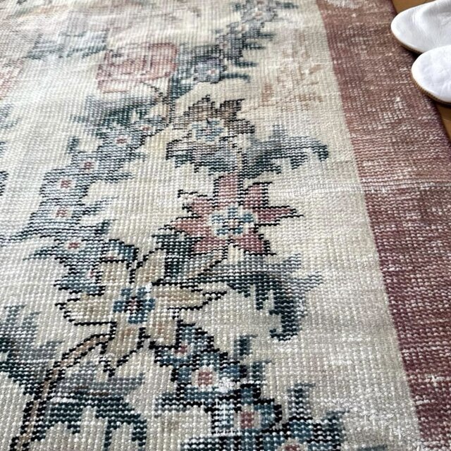 93×170擦れ アンティークリースボタニカル 花柄 トルコヴィンテージ