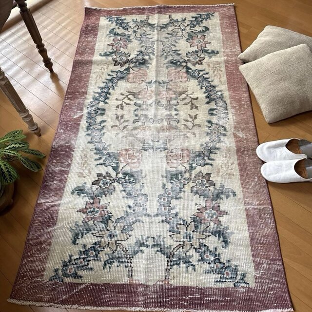 93×170擦れ アンティークリースボタニカル 花柄 トルコヴィンテージ