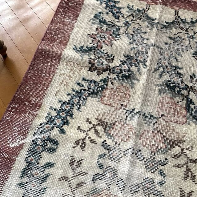 93×170擦れ アンティークリースボタニカル 花柄 トルコヴィンテージ