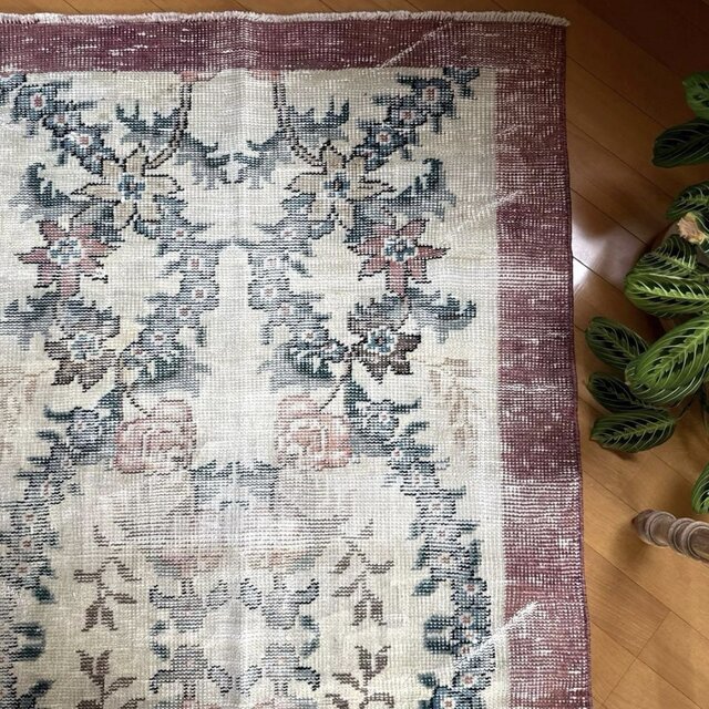 93×170擦れ アンティークリースボタニカル 花柄 トルコヴィンテージ