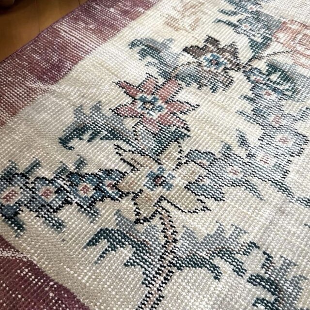 93×170擦れ アンティークリースボタニカル 花柄 トルコヴィンテージ