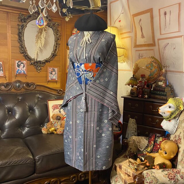 着物リメイク ワンピース／ドレス／洗える化繊 名古屋帯サッシュベルト