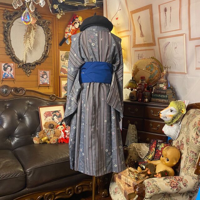 着物リメイク ワンピース／ドレス／洗える化繊 名古屋帯サッシュベルト