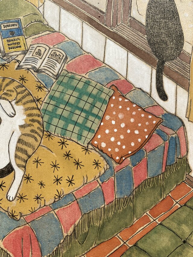 原画「寝室の猫たち」猫イラスト | iichi 日々の暮らしを心地よくする