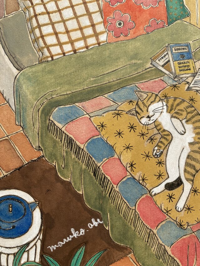 原画「寝室の猫たち」猫イラスト | iichi 日々の暮らしを心地よくする