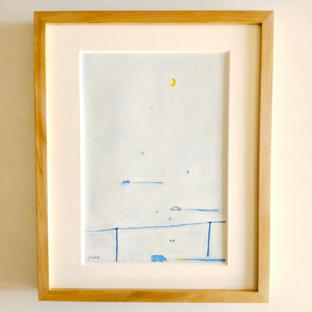 一点物】原画「家に帰る」※木製額縁入り（八つ切りサイズ）・楓材額縁