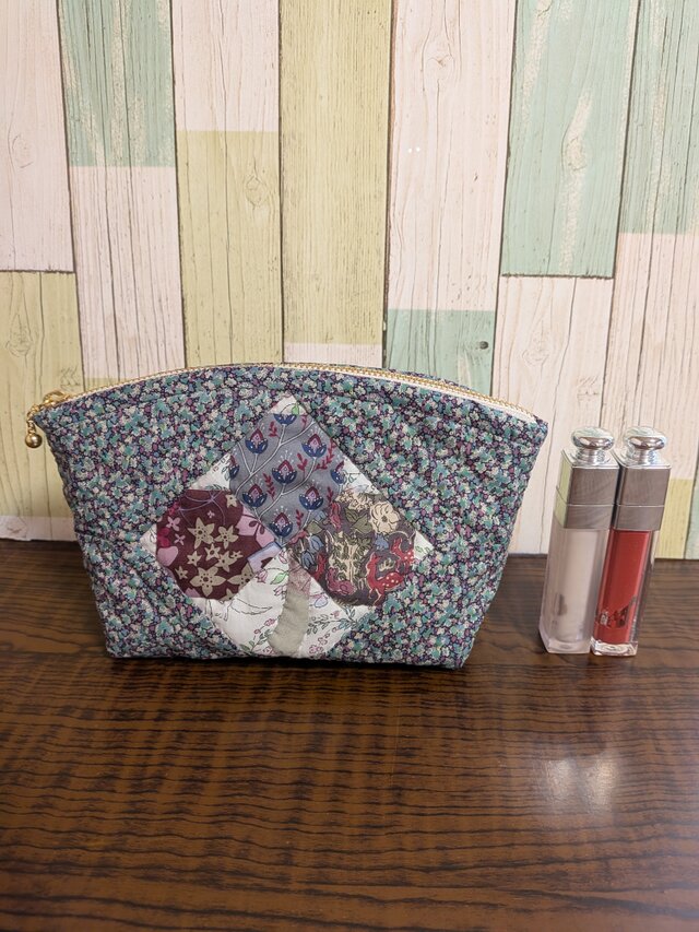 みつばのポーチ ブルーグリーン柄 | iichi 日々の暮らしを心地よくする