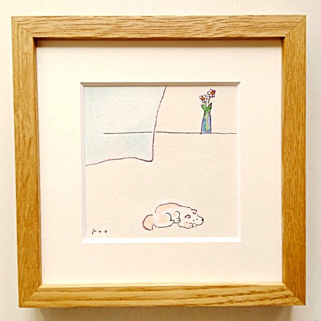 春風が吹く絵】原画「春を告げる」※18㎝角 栗材の木製額縁入り 一点物