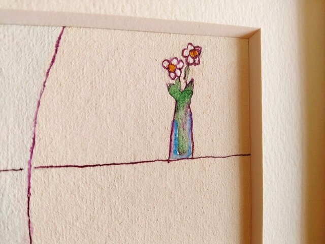 春風が吹く絵】原画「春を告げる」※18㎝角 栗材の木製額縁入り 一点物