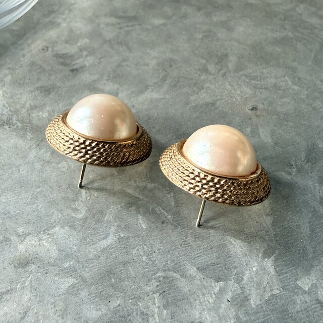 P745-ヴィンテージピアス U.S.A. 1970〜80's Faux Pearl Gold Tone
