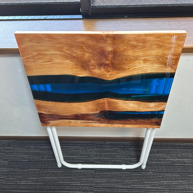 サイドテーブル アイアン 無垢 木製 おしゃれ リバーレジン 折り畳み