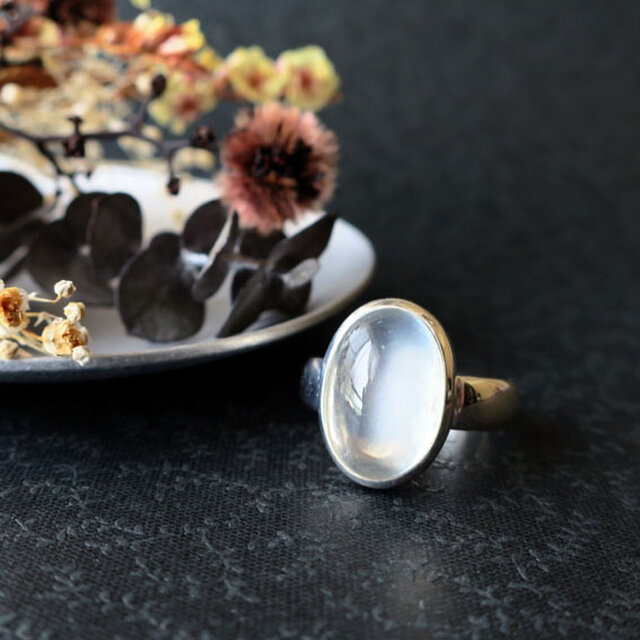 ムーンストーン キャッツアイ【フリーサイズ】リング 満月 乳白色 6月
