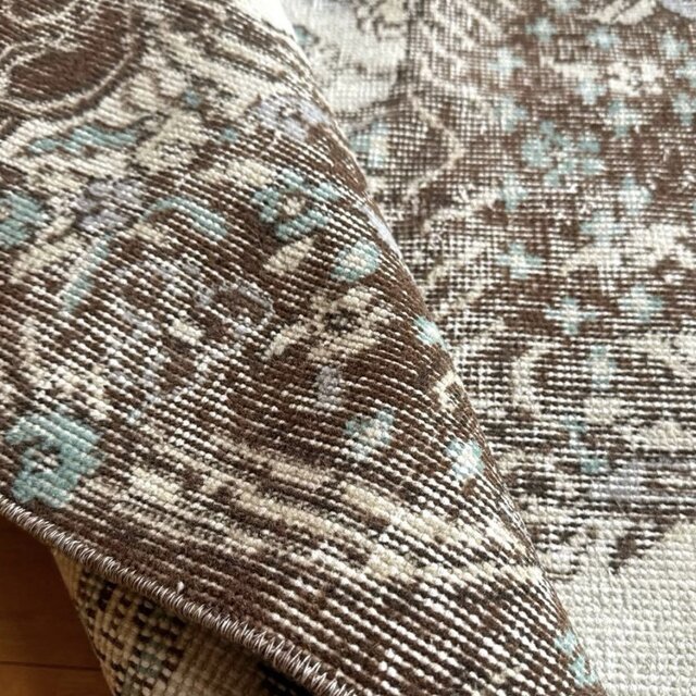 113.5×208クリーム×ブラウン メダリオン トルコヴィンテージラグ