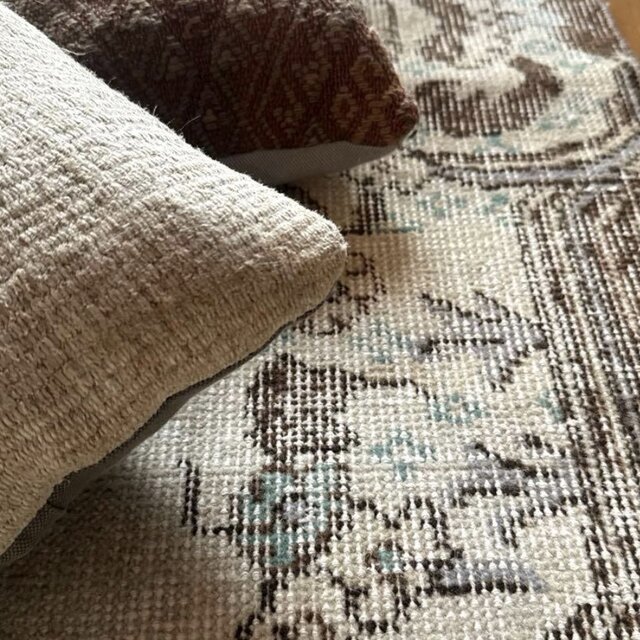 119×204ブラウン×クリーム　ピンク水色　メダリオン　トルコヴィンテージラグ 111×200 クリスマス価格 ローズピンクメダリオン トルコヴィンテージ