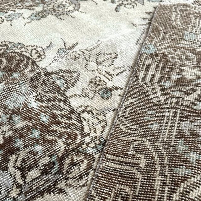 113.5×208クリーム×ブラウン メダリオン トルコヴィンテージラグ