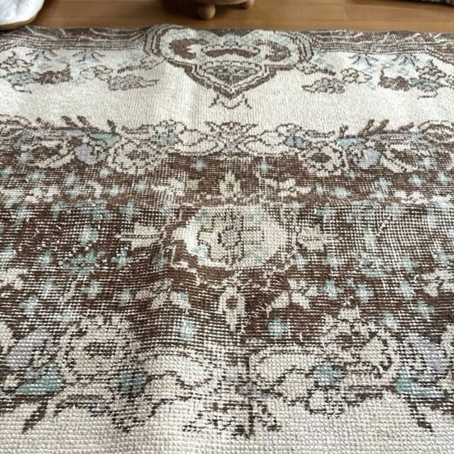 113.5×208クリーム×ブラウン メダリオン トルコヴィンテージラグ