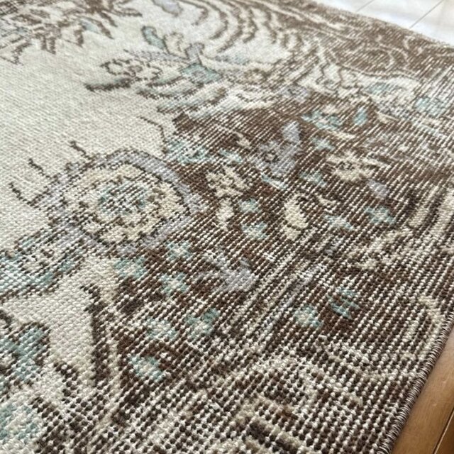 113.5×208クリーム×ブラウン メダリオン トルコヴィンテージラグ