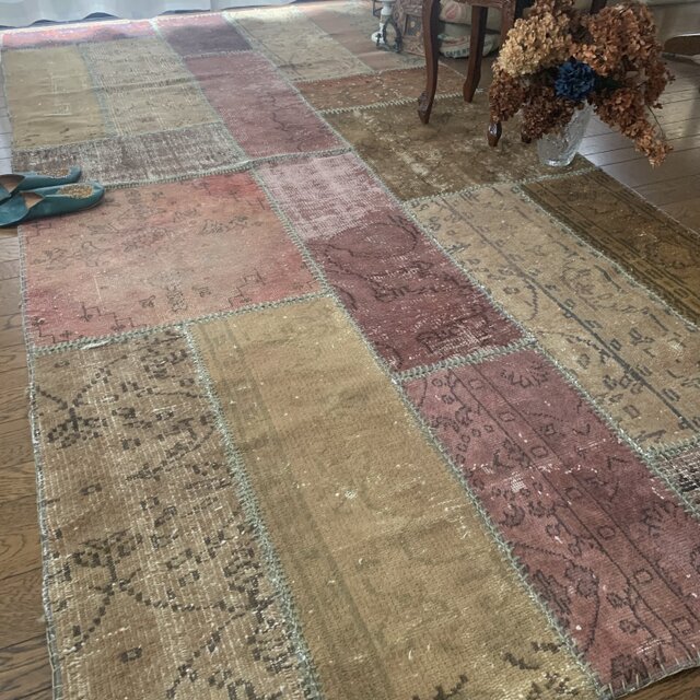 超超大判 288×144 トルコヴィンテージラグ パッチワーク アッシュ