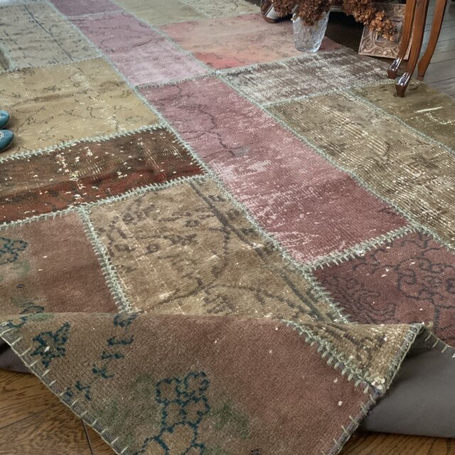 超超大判 288×144 トルコヴィンテージラグ パッチワーク アッシュ