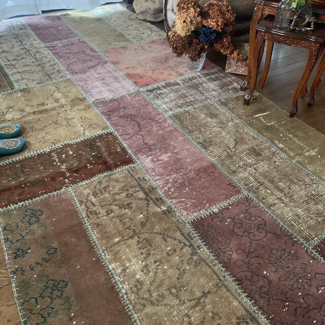 超超大判 288×144 トルコヴィンテージラグ パッチワーク アッシュ