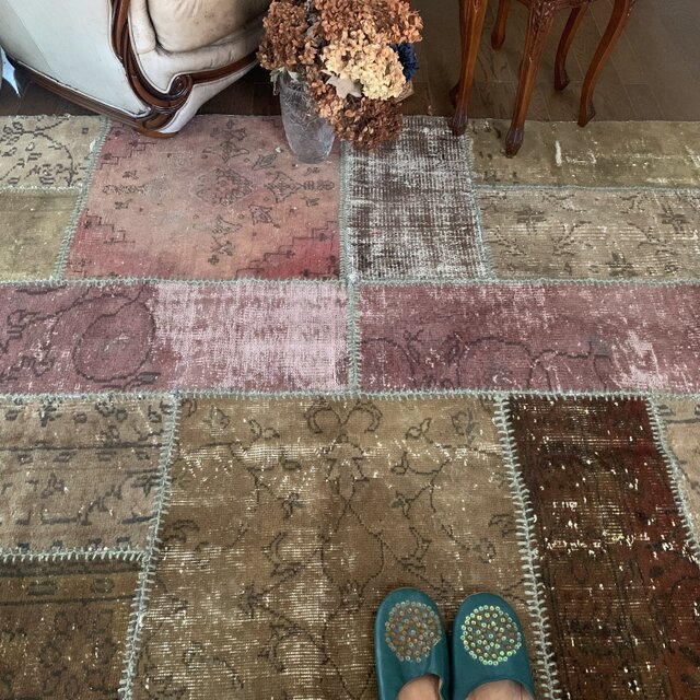 超超大判 288×144 トルコヴィンテージラグ パッチワーク アッシュ