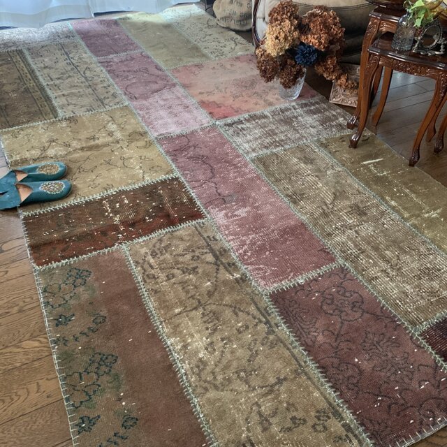 超超大判 288×144 トルコヴィンテージラグ パッチワーク アッシュ