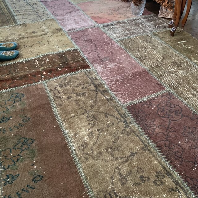 超超大判 288×144 トルコヴィンテージラグ パッチワーク アッシュ