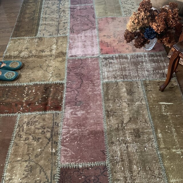 超超大判 288×144 トルコヴィンテージラグ パッチワーク アッシュ