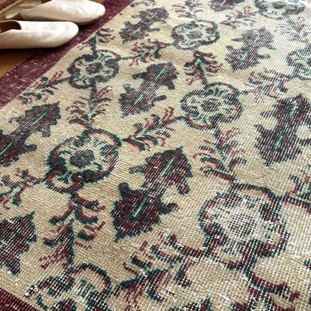 クリーニング済！⭐トルコ製ヴィンテージラグ◽ 紋章 柄◽グリーン &レッド トルコヴィンテージラグ 貴重 超大判 167×269 グリーングリーン紋章柄