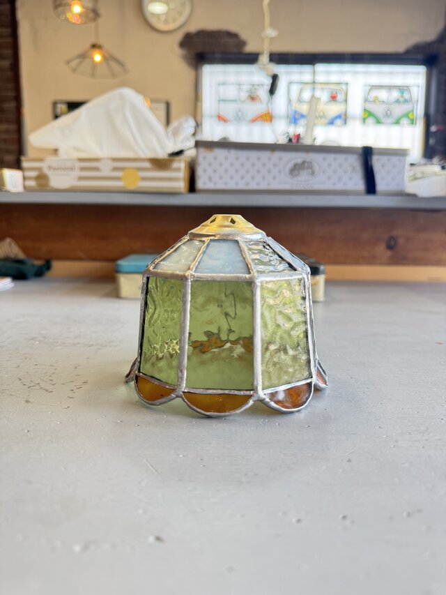 green amber アイアンベース ミニランプ ステンドグラス LED | iichi