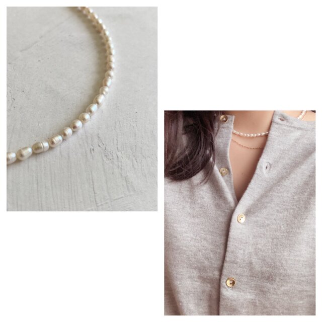 Sv Pearls Necklaces:淡水パールネックレス 不揃いオーバルバロック長